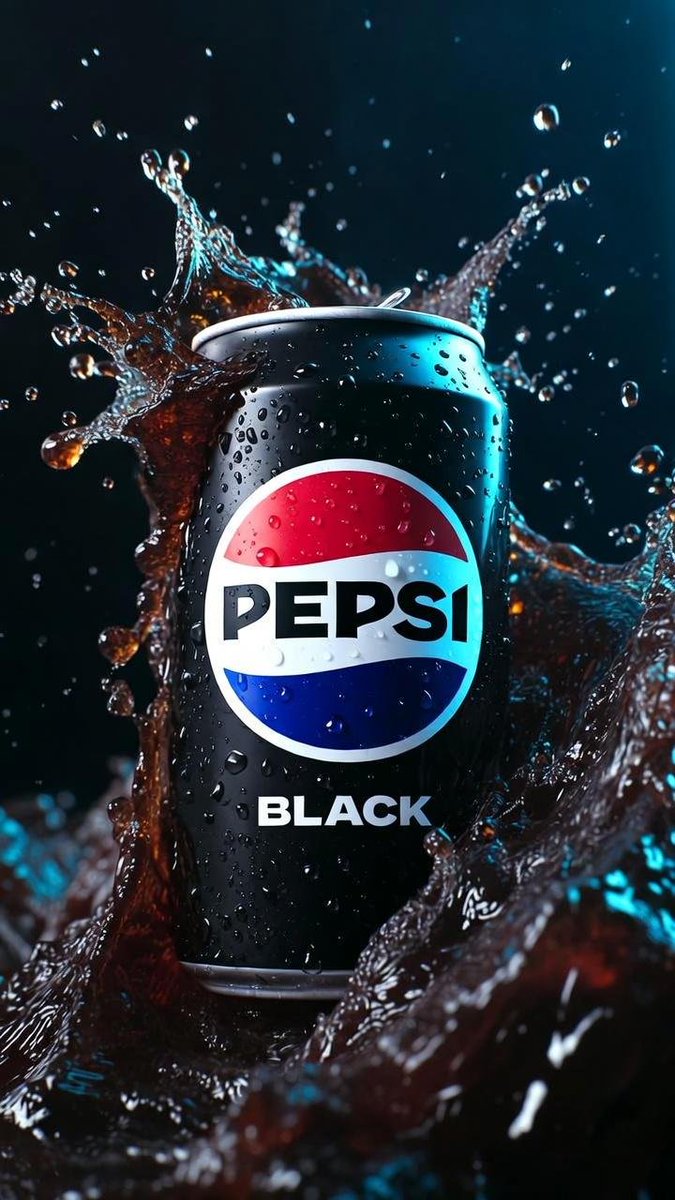 Hyper-realistic cinematic product photograph of a Pepsi Black can, fr…