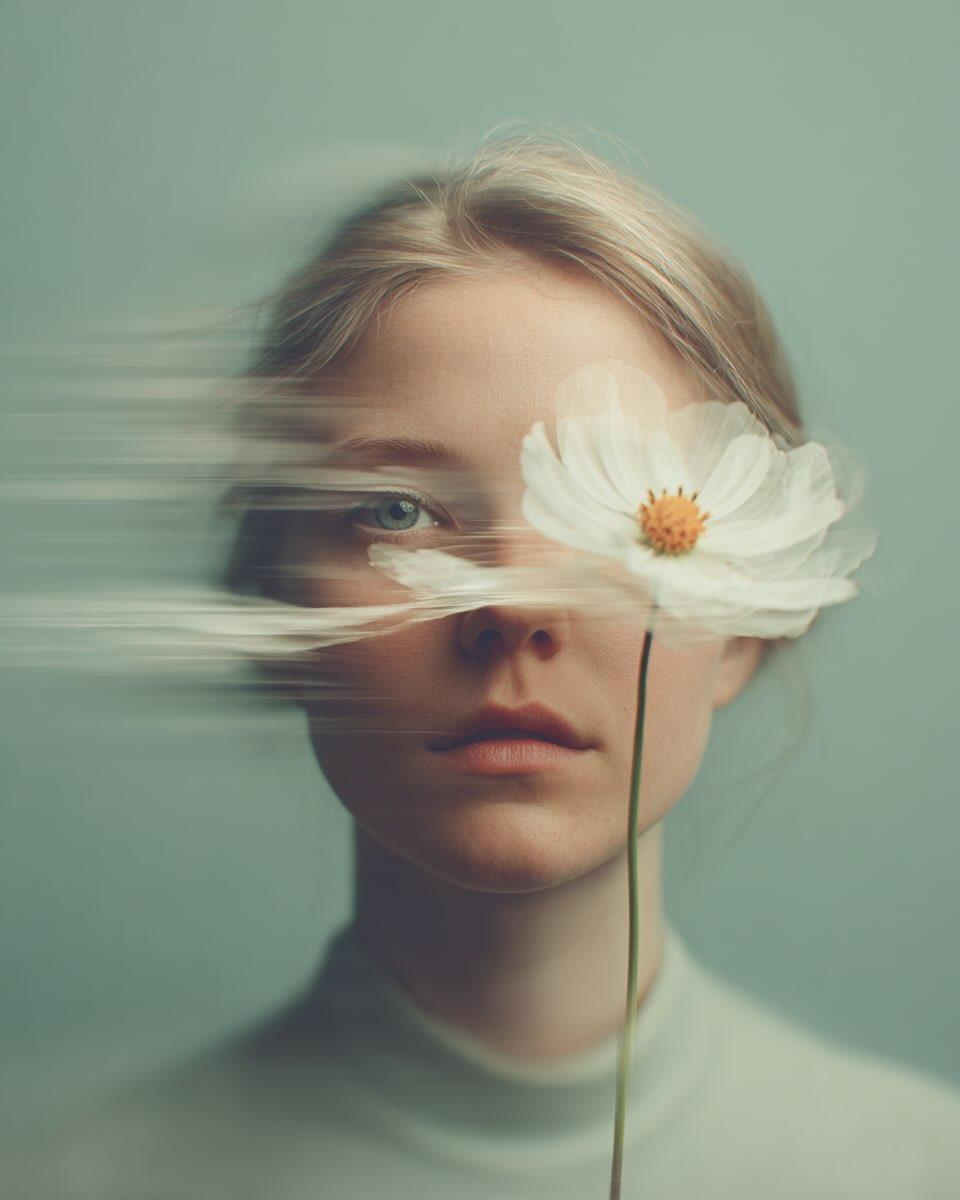 Ultra-realistic fine-art portrait of a young woman with soft natural…