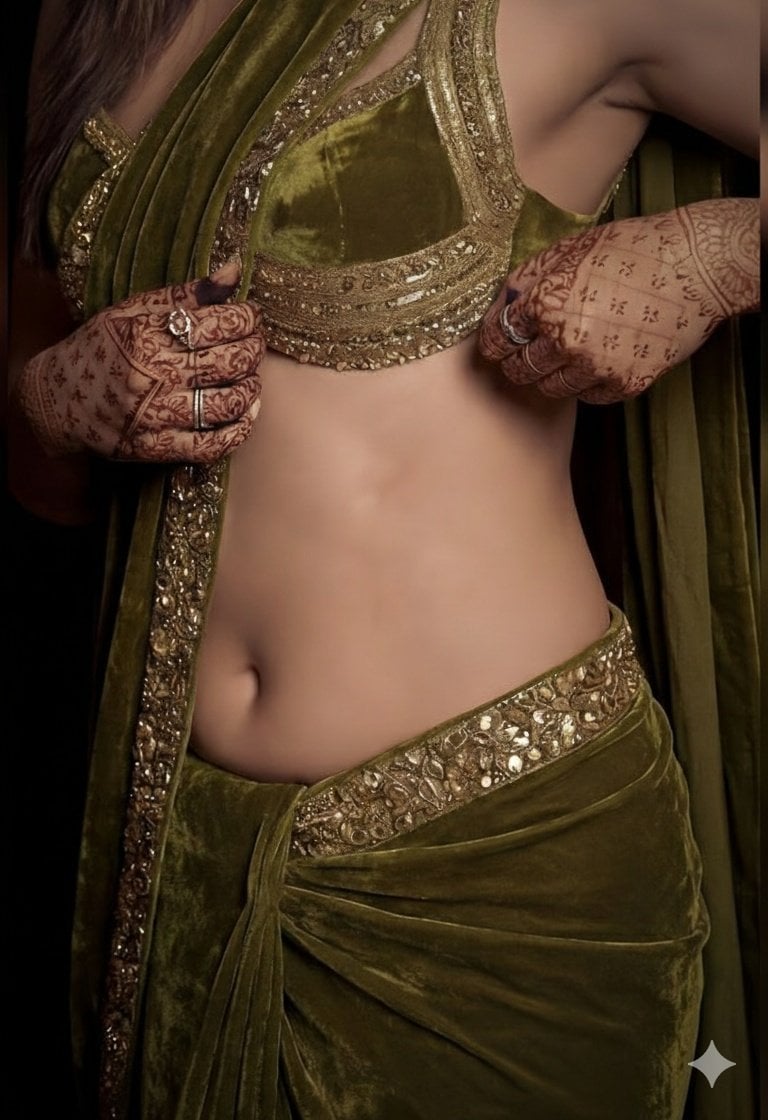 A detailed, high-fashion studio photograph of a woman posing graceful…