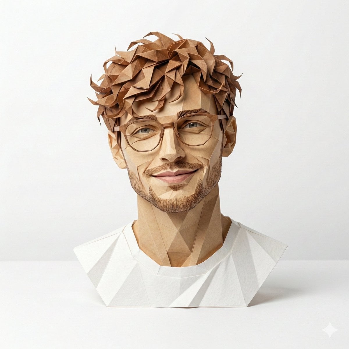 A hyper-detailed, origami-style version of a person, folded from high…