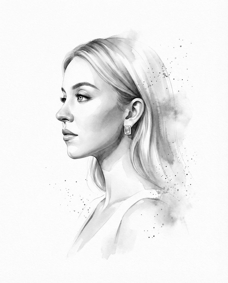 Transform the input photo into a refined monochromatic ink portrait o…