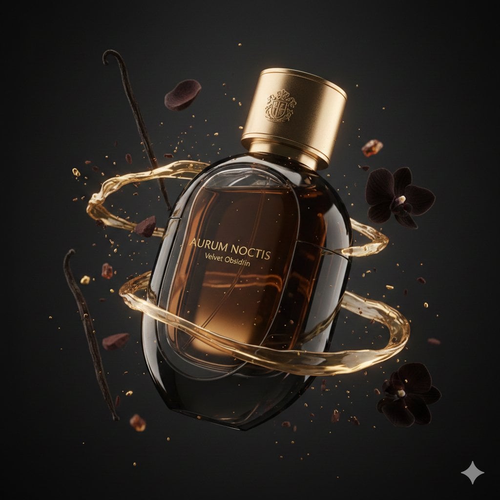 master prompt product luxury perfume bottle brand name AURUM NOCTIS f…