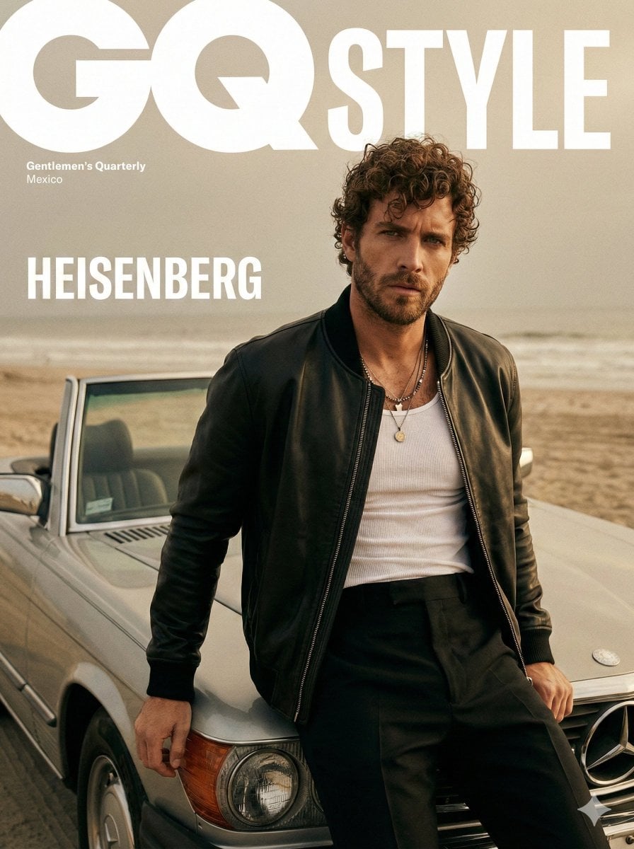 A cinematic fashion editorial portrait of male model for a GQ Style m…