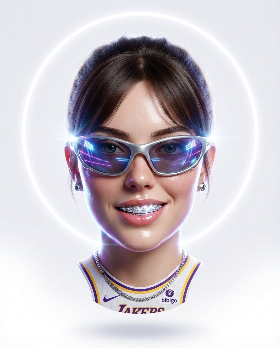 Hyper-stylized dynamic 3D floating head portrait of the attached refe…