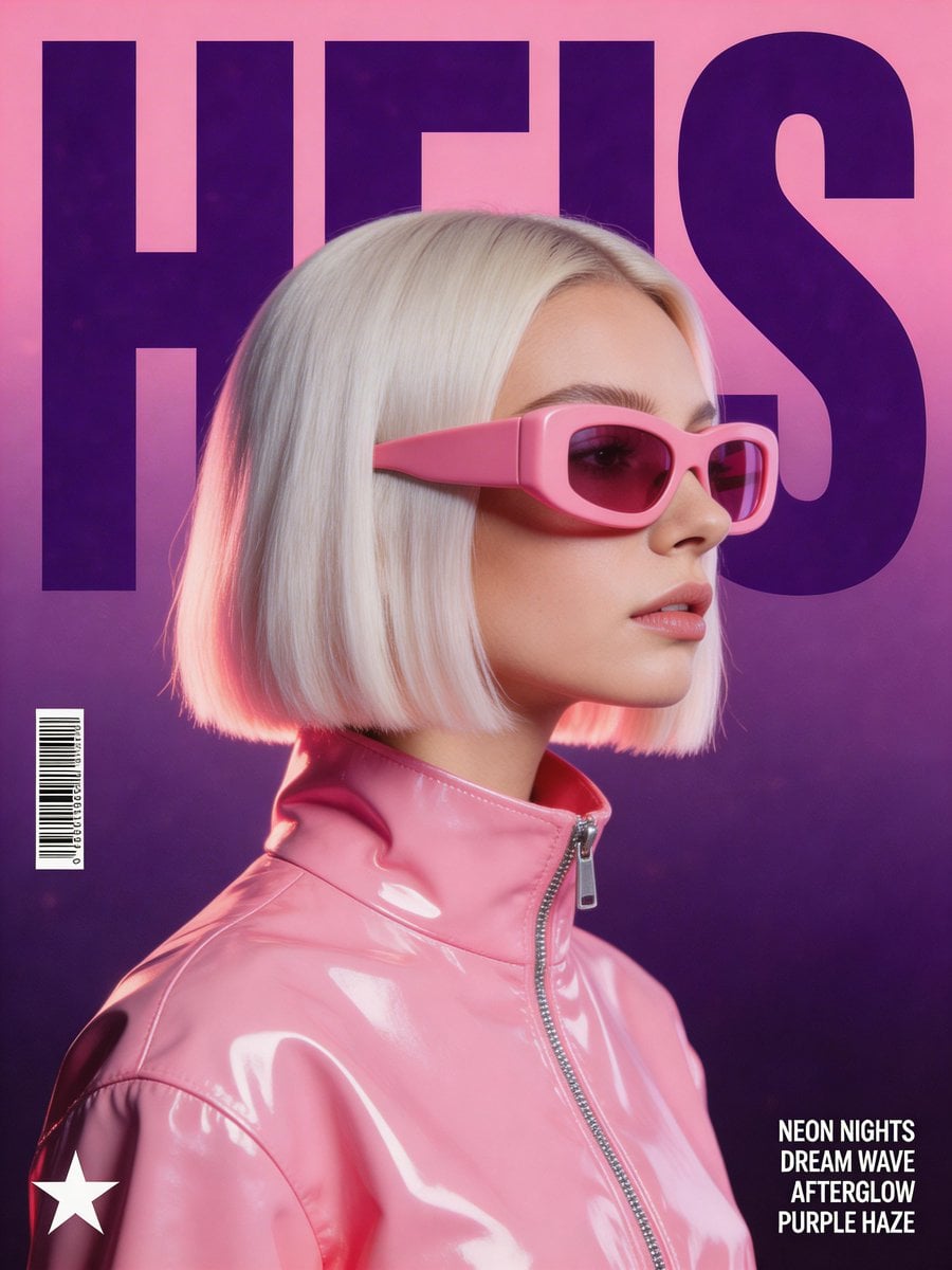 A stylized, retro-futuristic music poster in a synthwave aesthetic. The central focus is a woman in profile w…