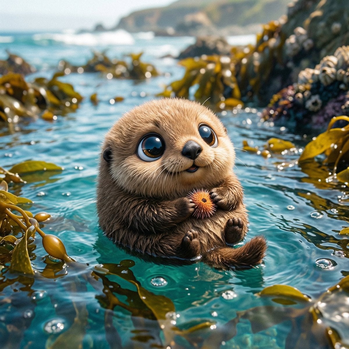 Make a photo of a cute ball-shaped version of a [animal], with big adorable over-sized eyes, it has no head,…