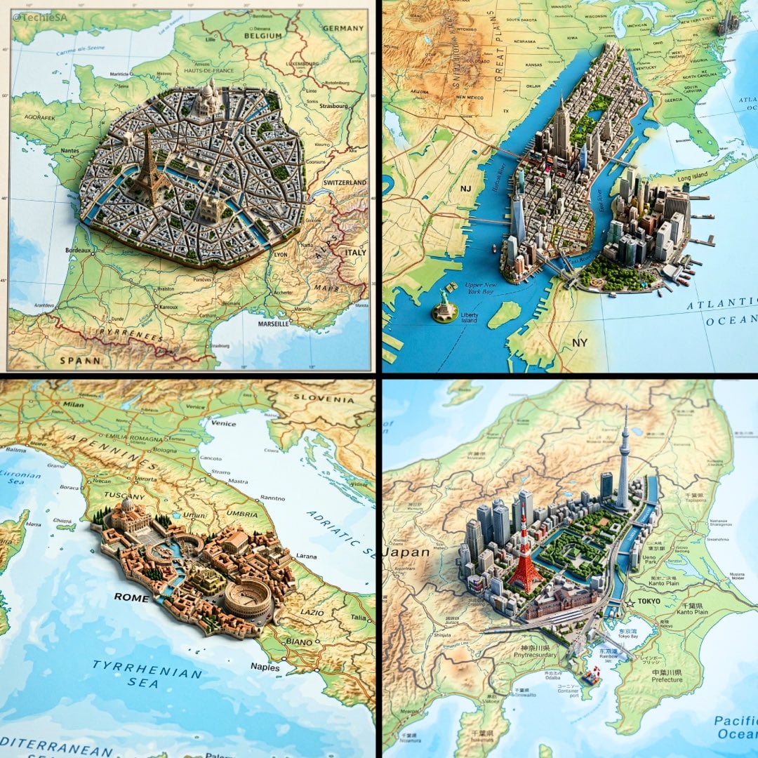 Ultra-realistic top-down geographic map with precise cartographic acc…
