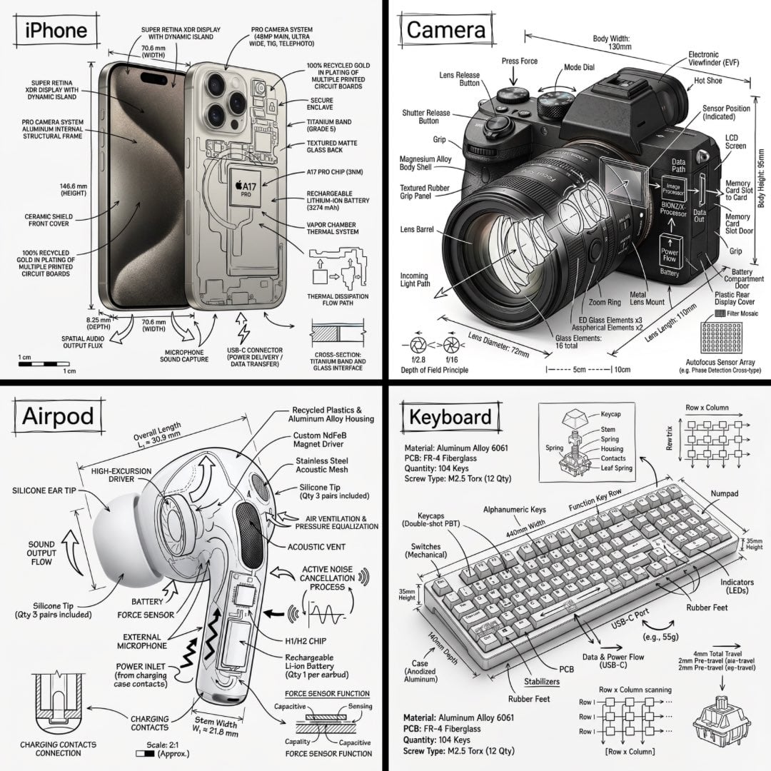 Create an infographic image of [OBJECT], combining a realistic photograph or photoreal render of the object w…