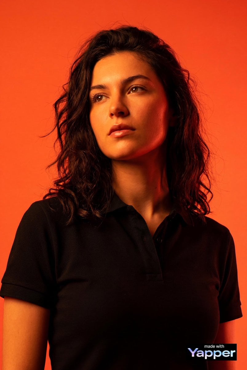 Create a high-impact editorial studio portrait using the person from…