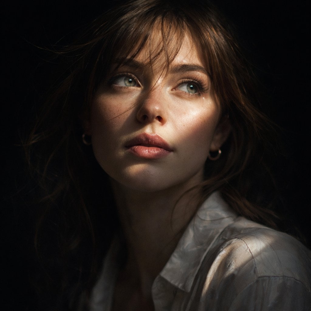 Hyper-realistic cinematic Create an 8k close-up portrait of a beautif…