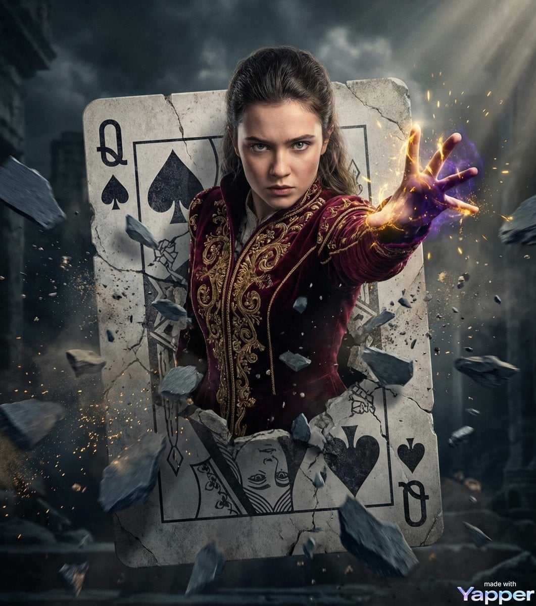 Make a hyper-realistic cinematic movie poster of a powerful young fem…