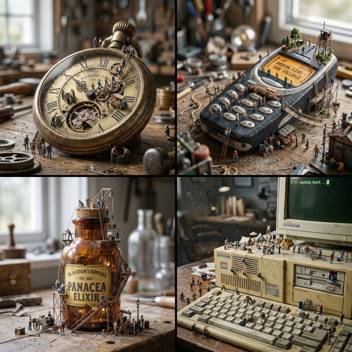 Create a hyper-realistic macro photograph of a miniature surreal scen…