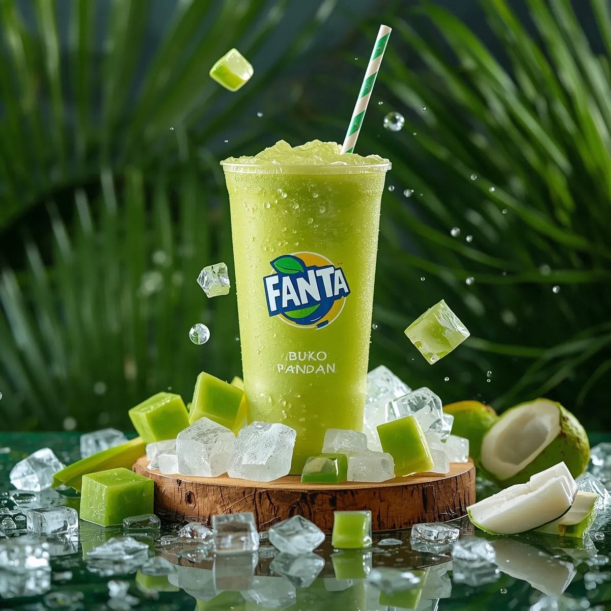 Ultra-realistic commercial product photography of a cold green tropic…