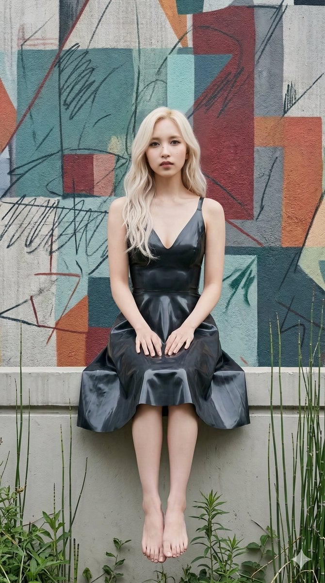 subject and pose Mina from TWICE a beautiful Japanese woman with a refined 'Black Swan' elegance a small beau…