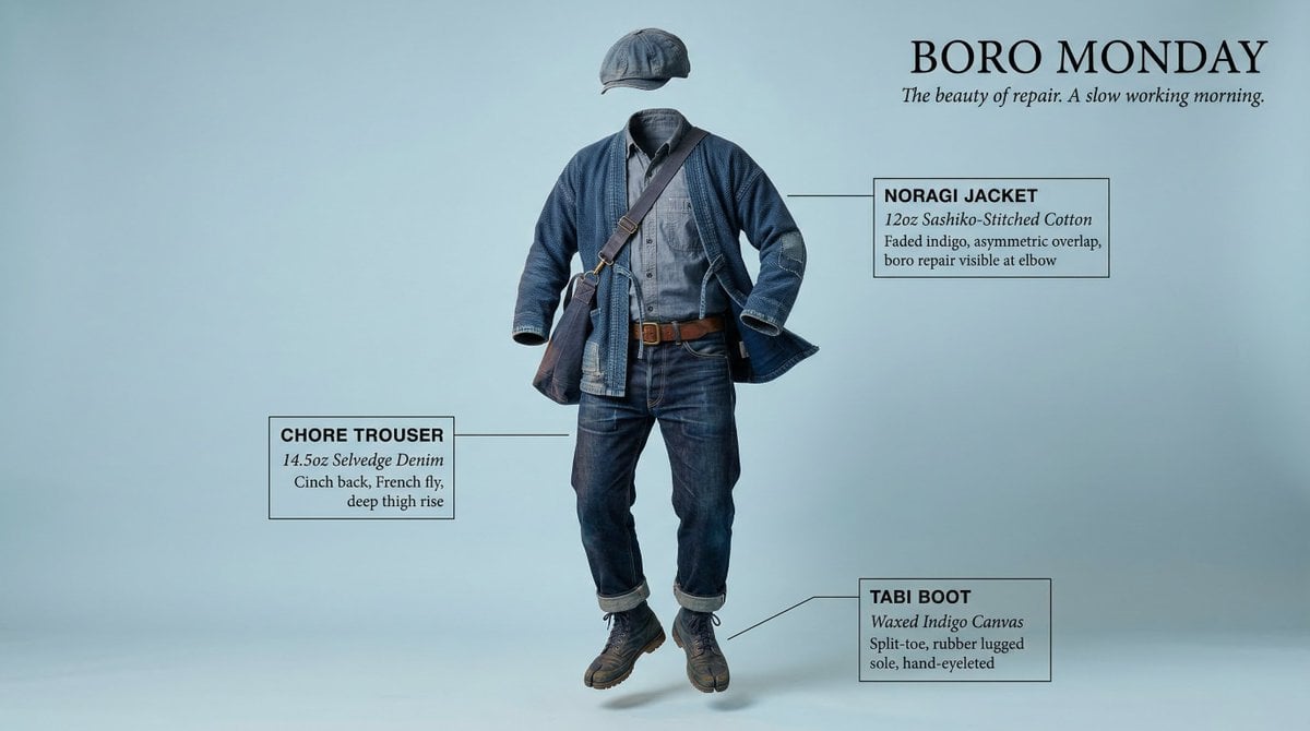 Complete [STYLE] outfit floating in its exact worn position around an invisible body with every piece suspend…