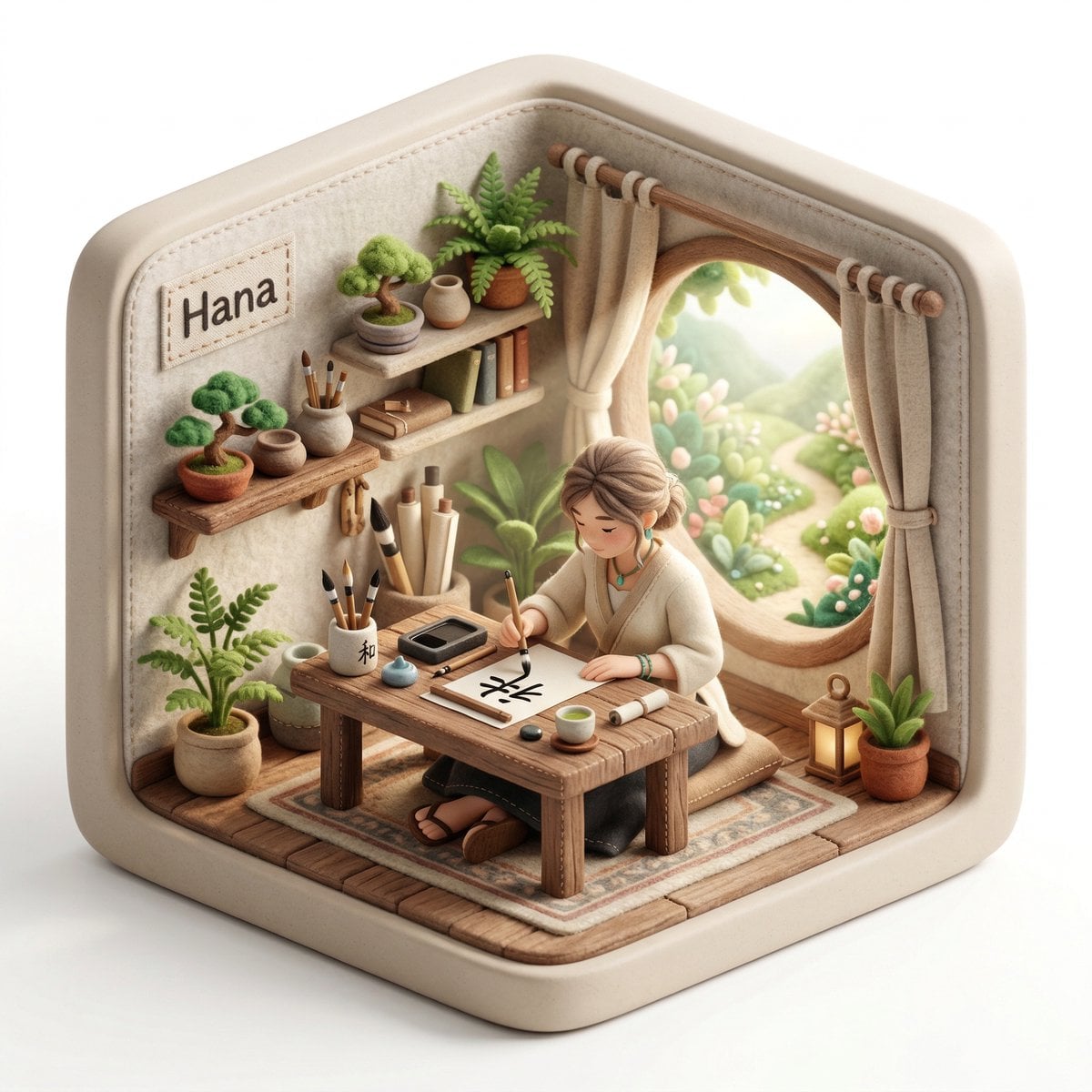 Create a 3D isometric diorama illustration of an original character n…