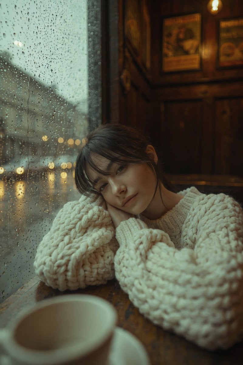 A cinematic, high-resolution portrait of a young woman with dark hair…