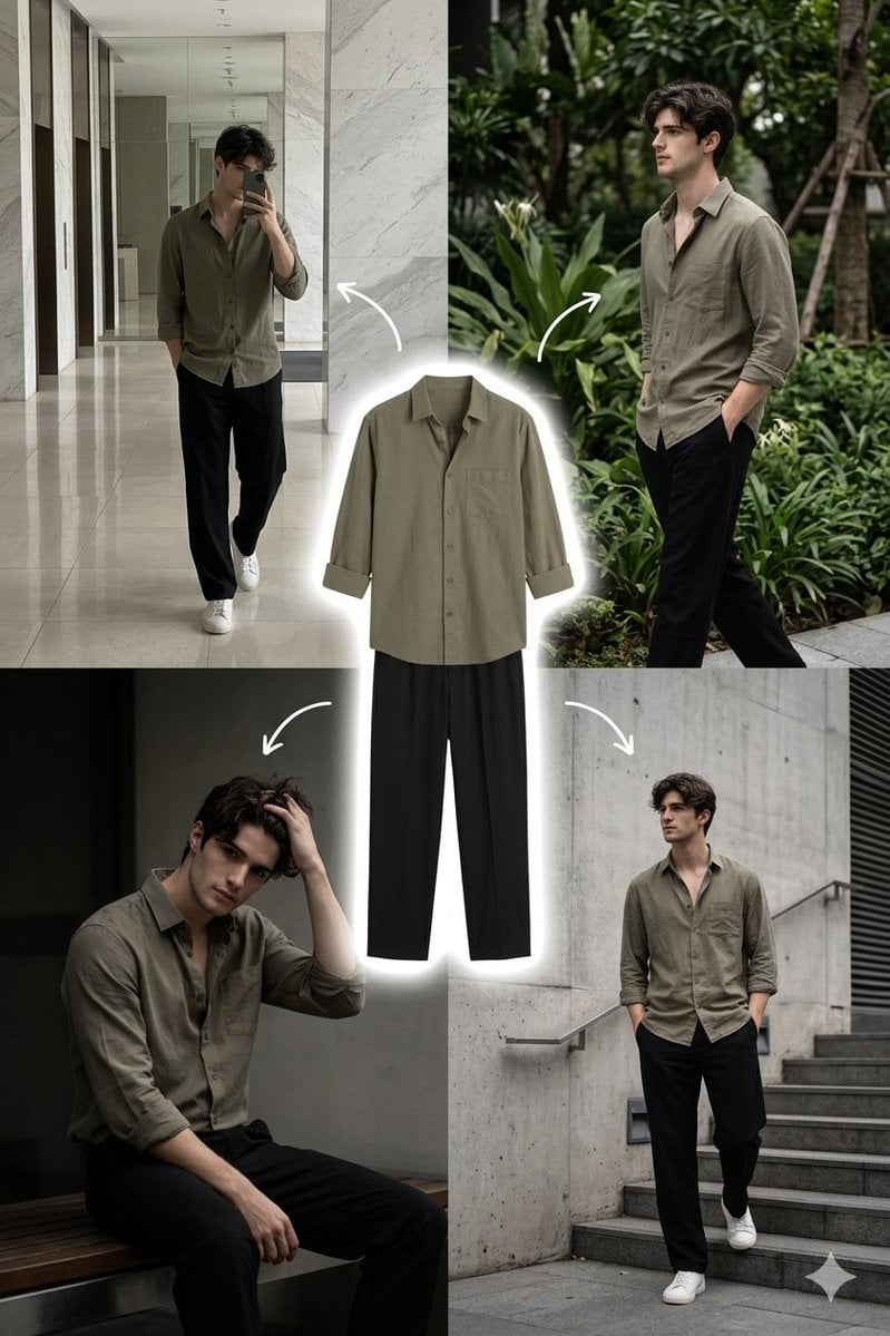 A stylish young man with medium-length wavy dark hair and a clean fac…