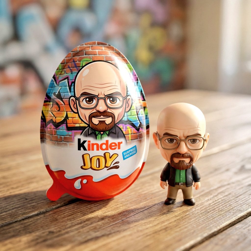 A hyper-realistic product photo of a Kinder Joy surprise egg sitting…