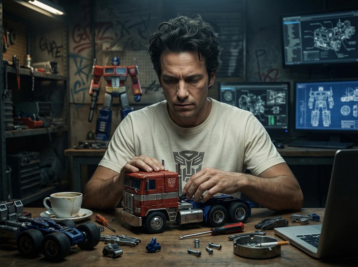 title Optimus Prime Toy Assembly Workshop Hyper-realistic cinematic p…