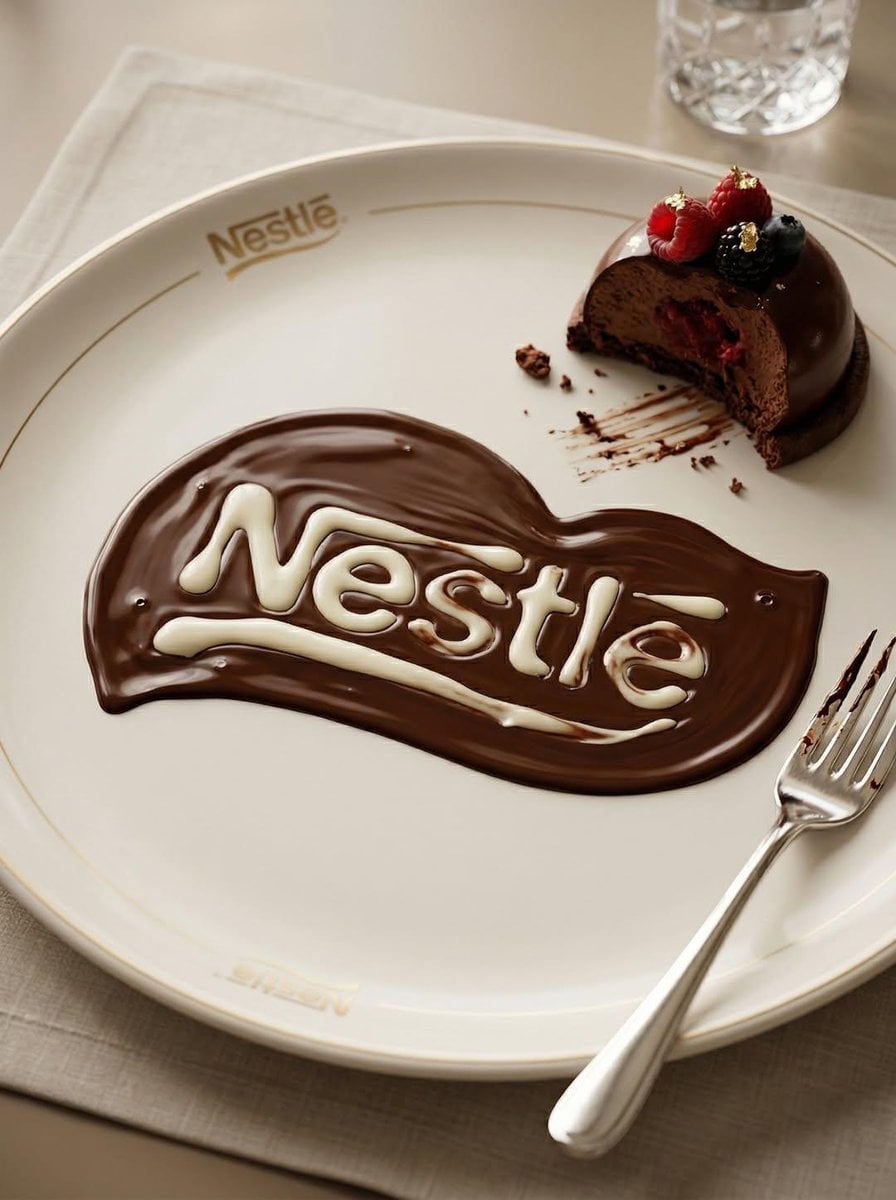 Transform the uploaded logo into a realistic dessert scene where the…