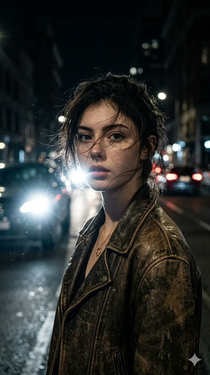 Ultra-realistic portrait of a woman (from uploaded image), messy hair…