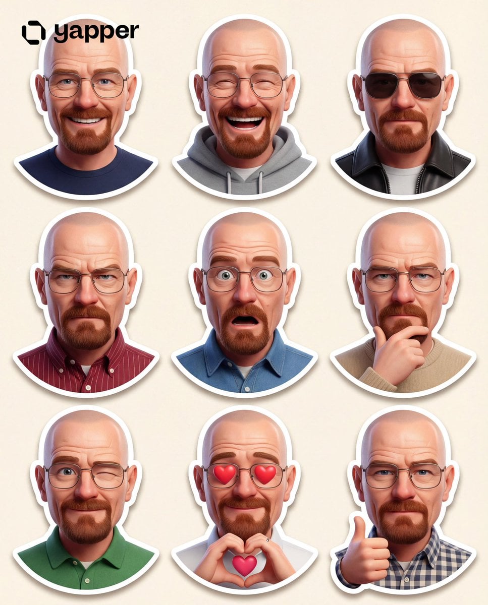 Create a premium Pixar-style 3D character sticker set that is clearly…