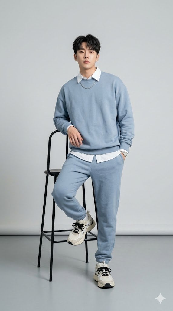 Subject & Pose Full-body studio fashion photography of a young East A…