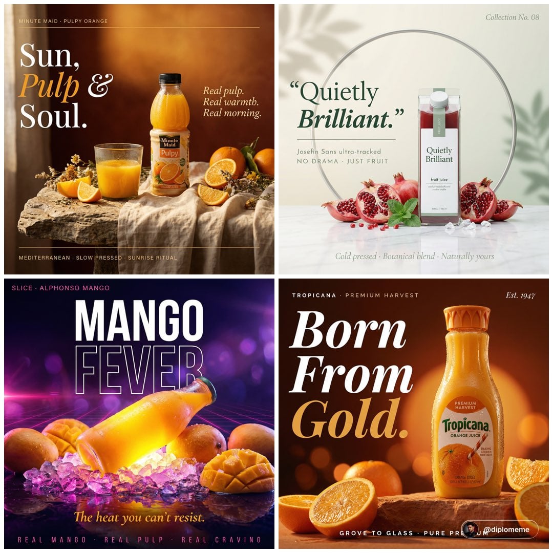 High-end cinematic campaign poster. A Minute Maid Pulpy orange bottle…