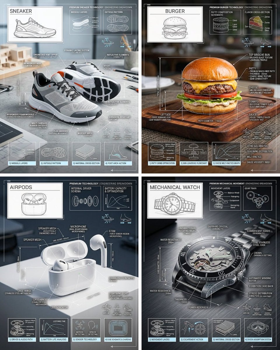 Premium technical infographic of [OBJECT]. Use the reference image on…
