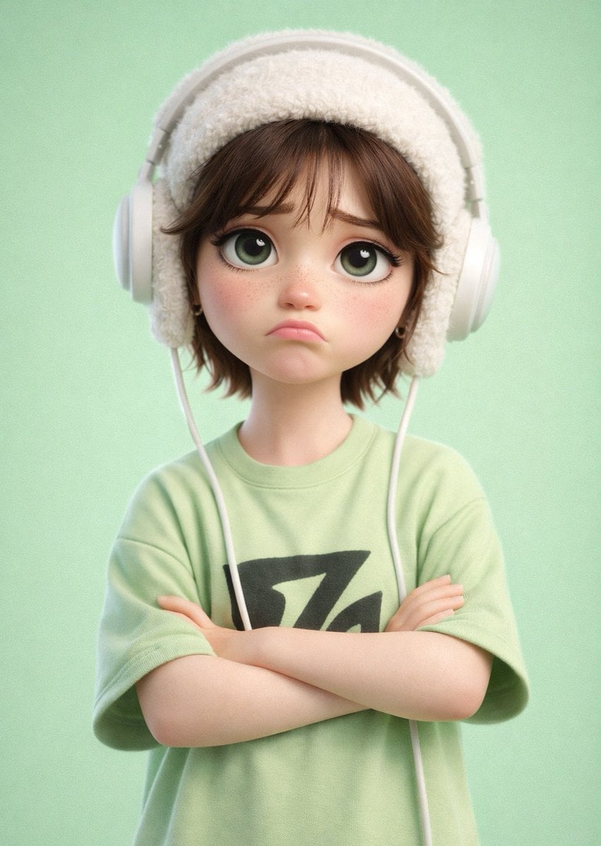 A stylized 3D cartoon character of a [PERSON] with big expressive eye…