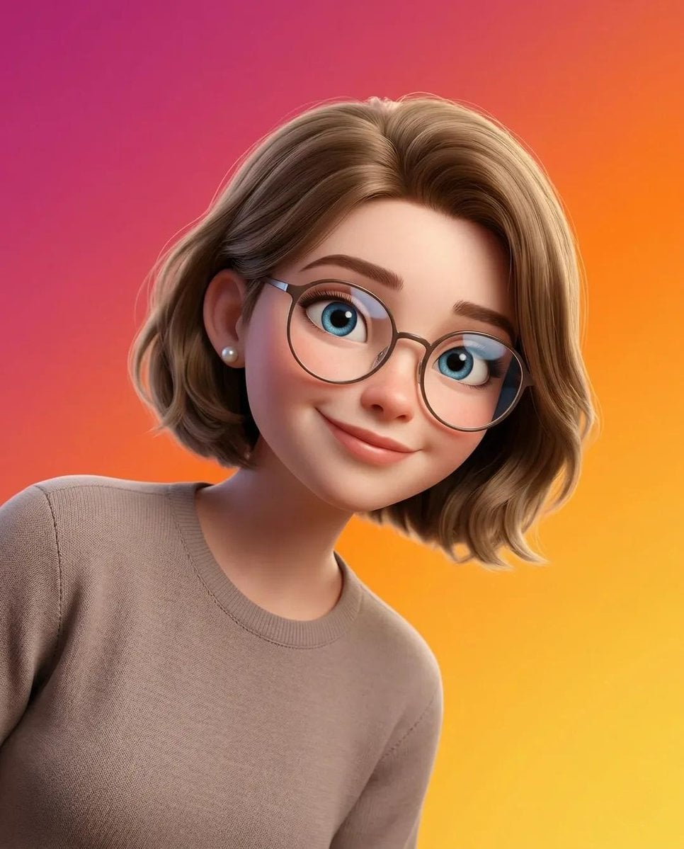 A stylized Pixar-style 3D portrait of a young person with smooth skin…