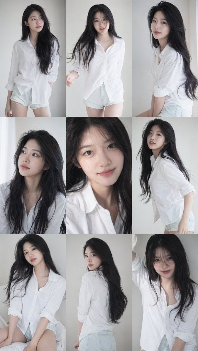 9:16 vertical — a 3x3 grid collage (nine images) forming a Korean ido…