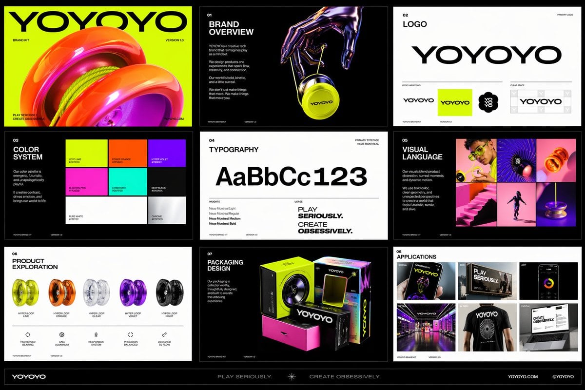 Create a polished multi-page (multiple images) brand kit for a compan…