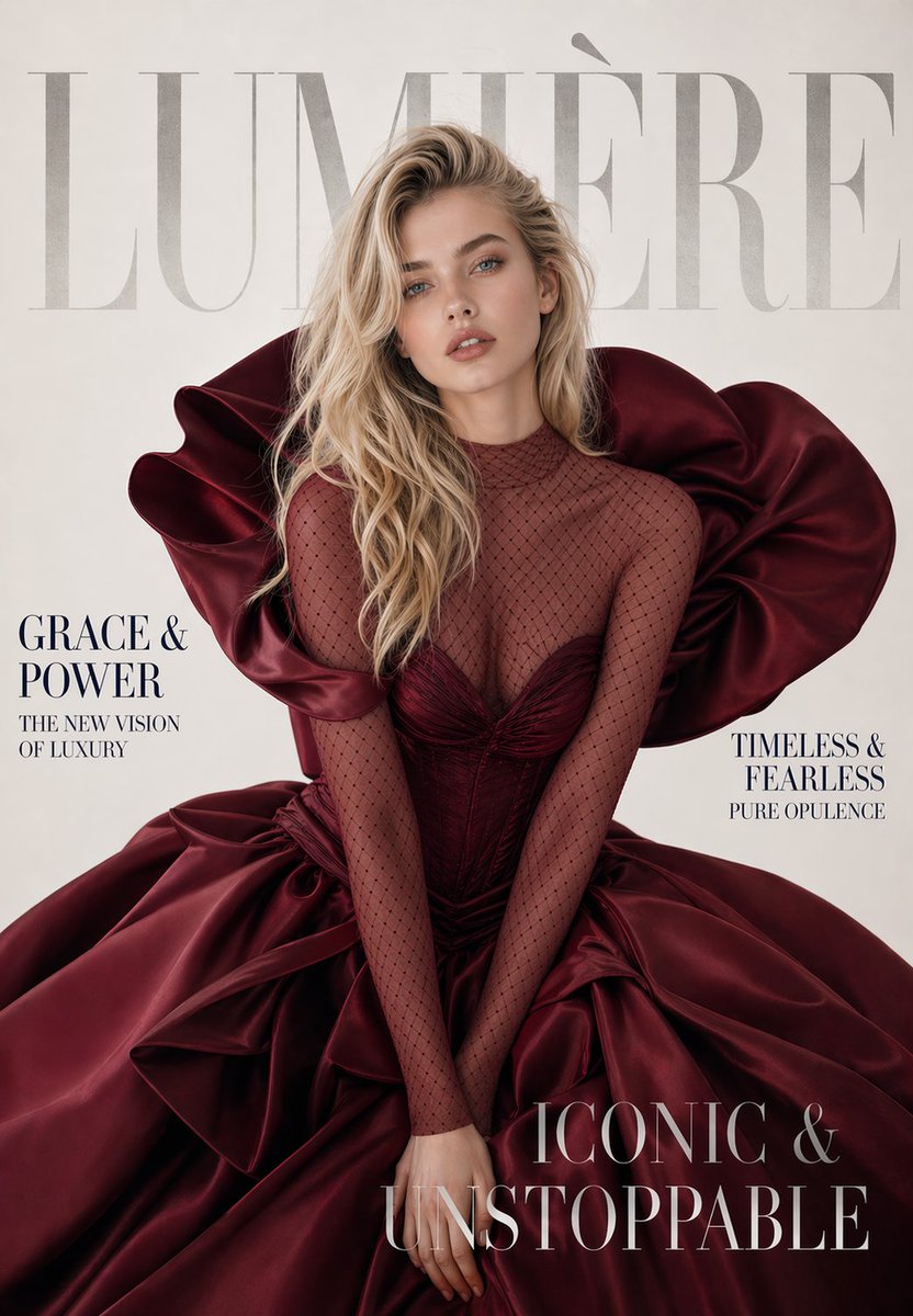 A luxury high-fashion magazine cover. Magazine name at the very top i…