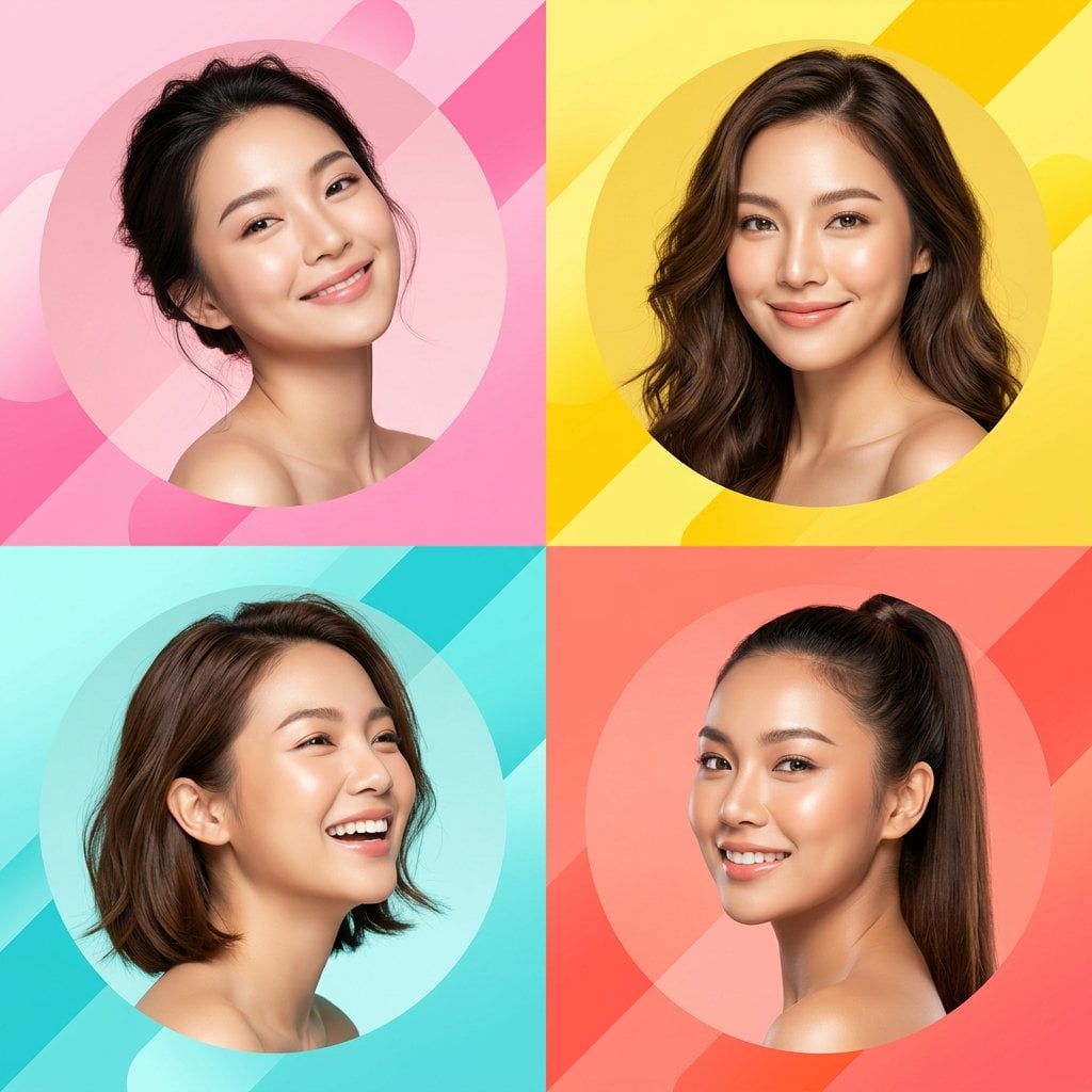 Ultra-modern high-end skincare advertising collage featuring four bea…