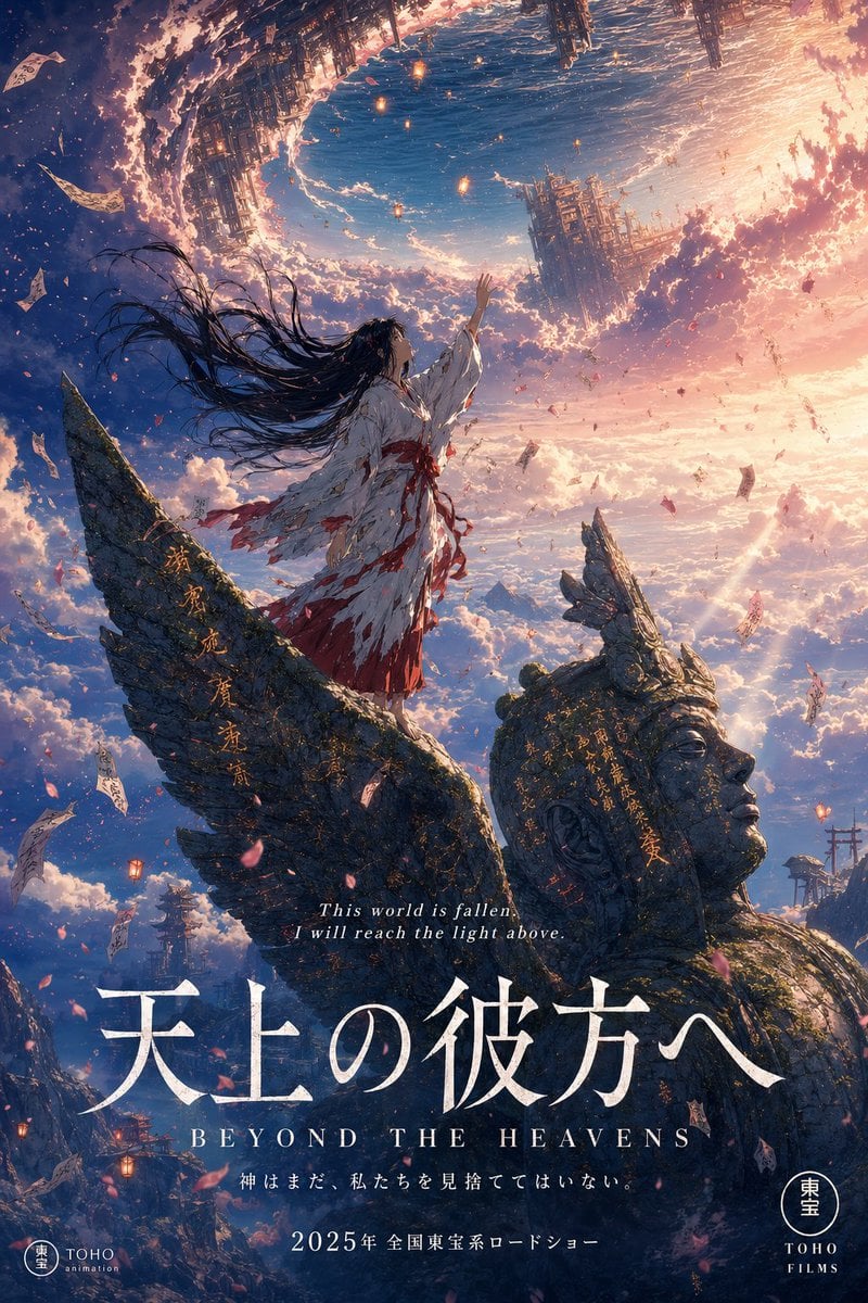 A stunning anime theatrical movie poster in portrait format. Studio G…