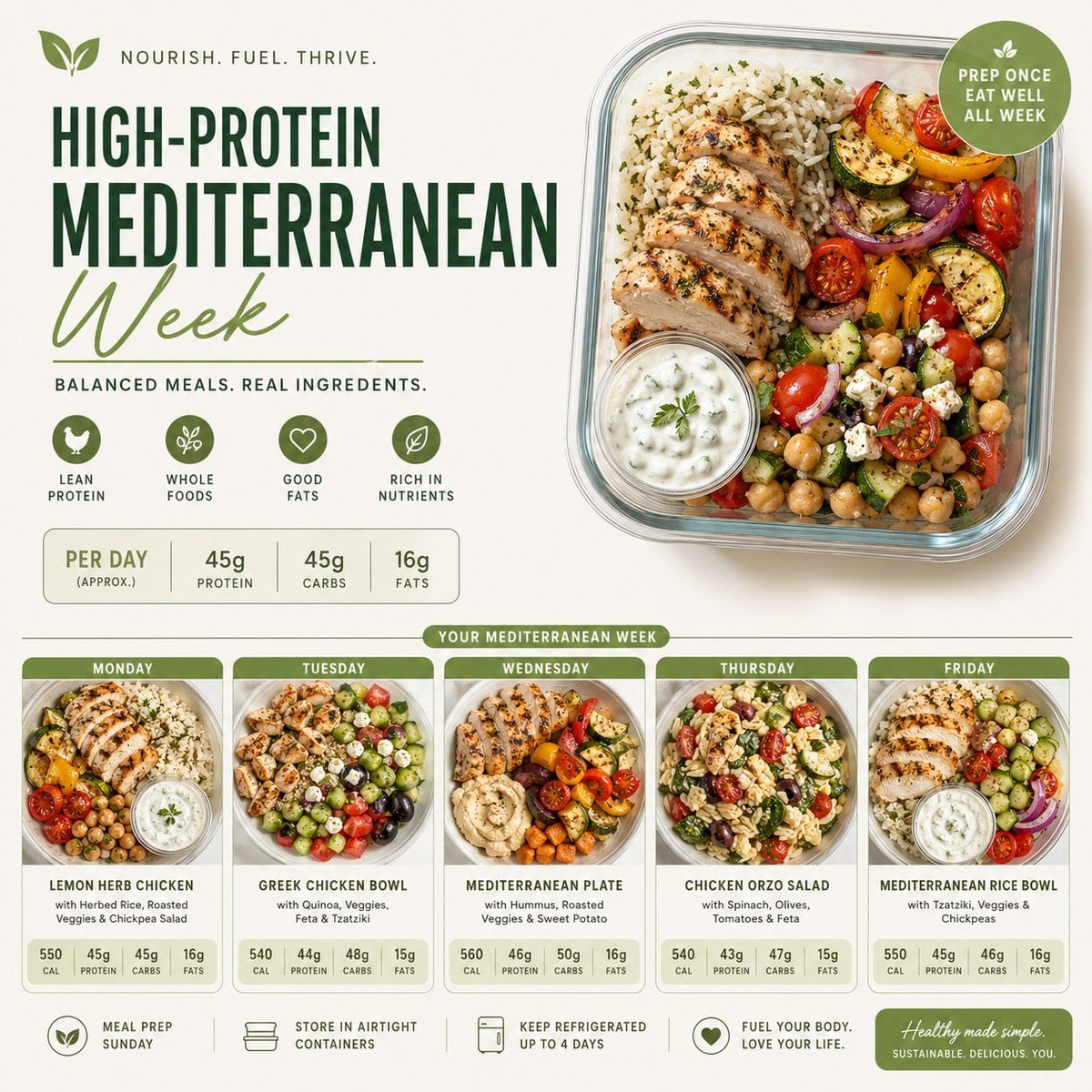 Clean & appetizing meal prep layouts Design a minimalist healthy meal prep poster for [MEAL PLAN], with clean…