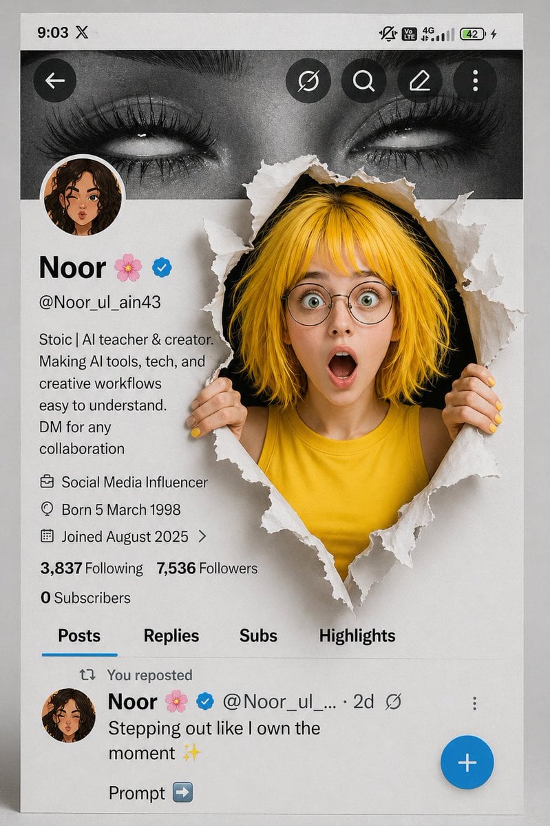 A creative 3D photo manipulation of a social media profile interface,…