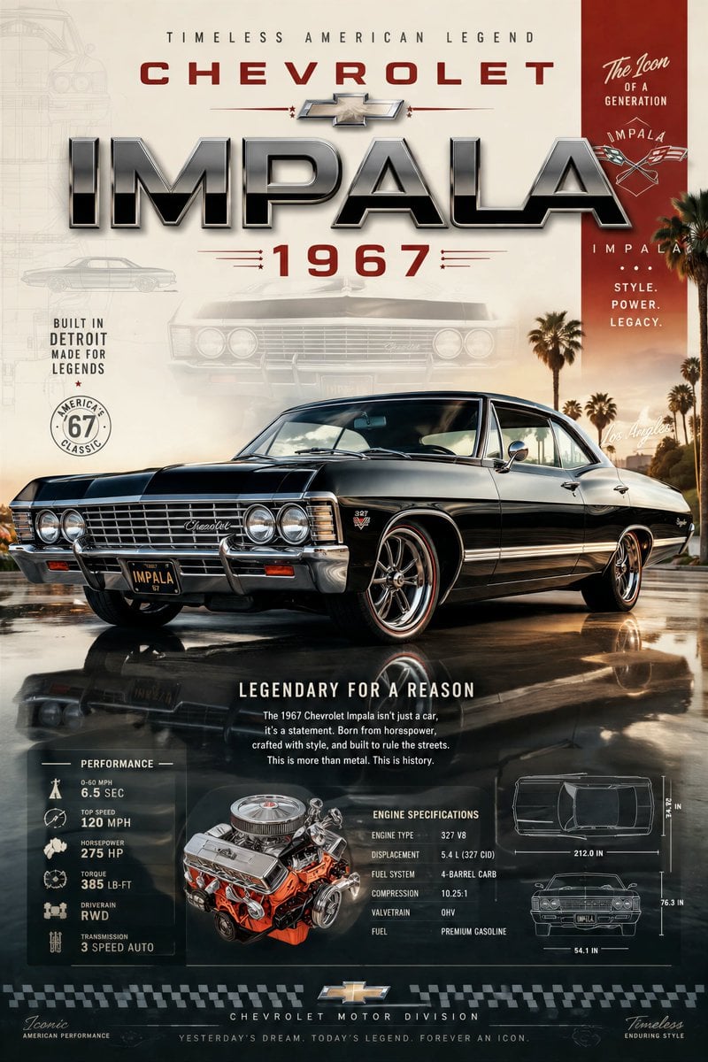 Create an epic premium automotive poster of [CAR MODEL]. Place the ca…