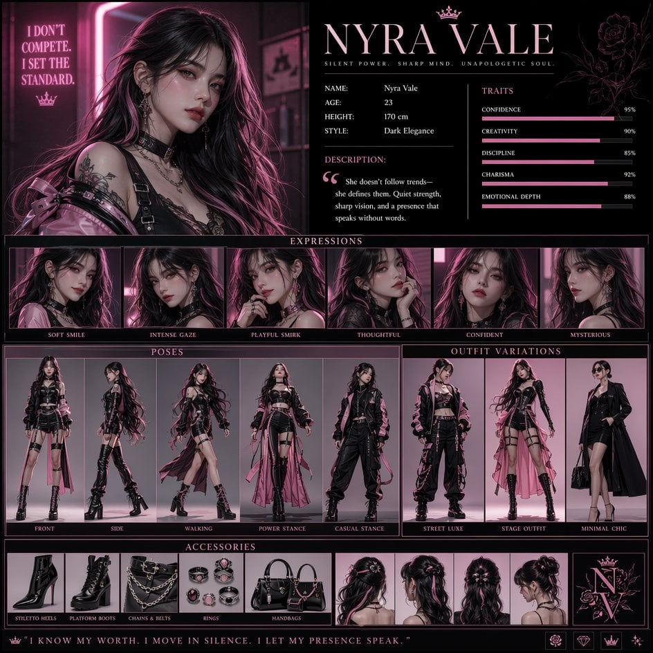 Create a high-resolution vertical character concept poster with a lux…