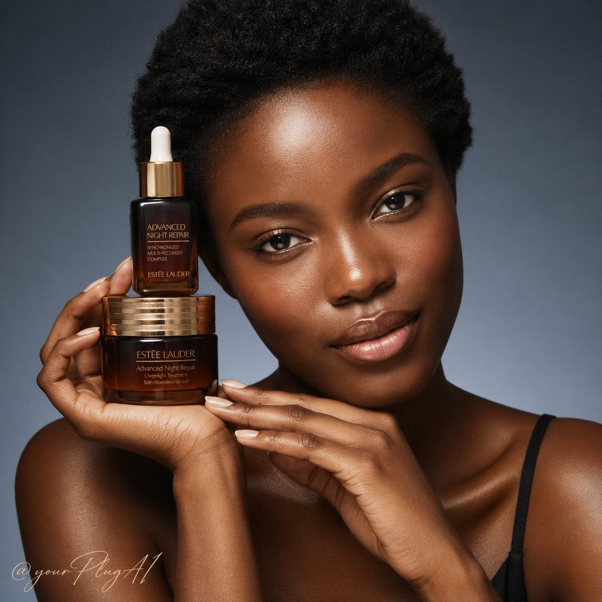 A high-end luxury skincare campaign portrait featuring [MODEL_DESCRIP…