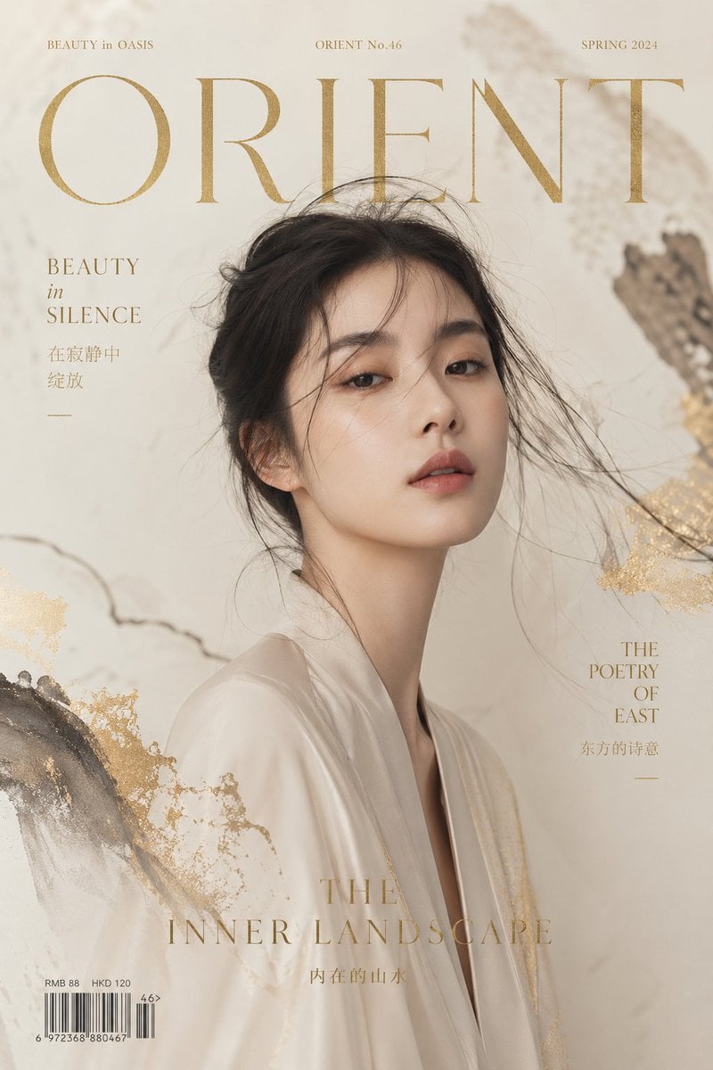 Luxury editorial cover, title "ZEN MODE", featuring a conceptual port…