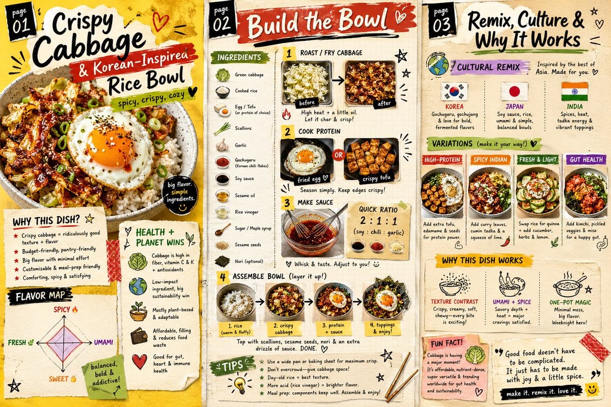A sleek, modern 3-page editorial food magazine spread shown as three vertical panels side-by-side. Theme: “Cr…