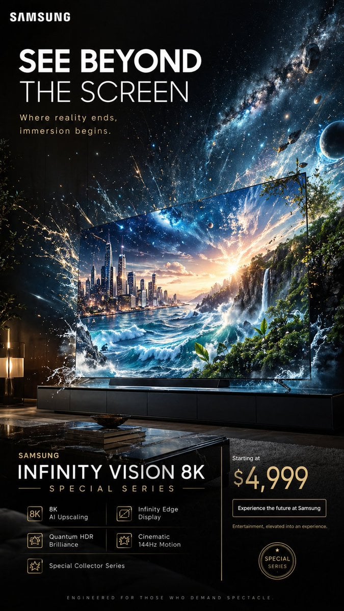 Create a spectacular 9:16 vertical advertising poster for a fictional…