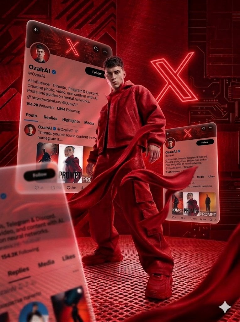 A cinematic, high-energy digital art piece in a monochromatic crimson…