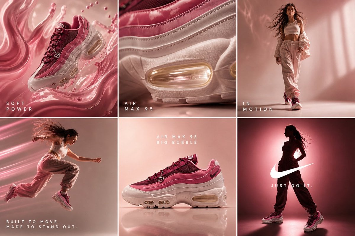 cinematic 6-frame grid (3x2), ultra-premium campaign for Nike Air Max…