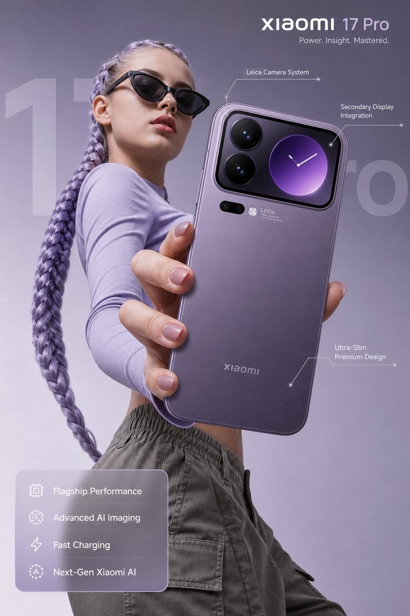 Ultra-realistic premium smartphone advertisement, featuring a confident young woman in her early 20s with fai…