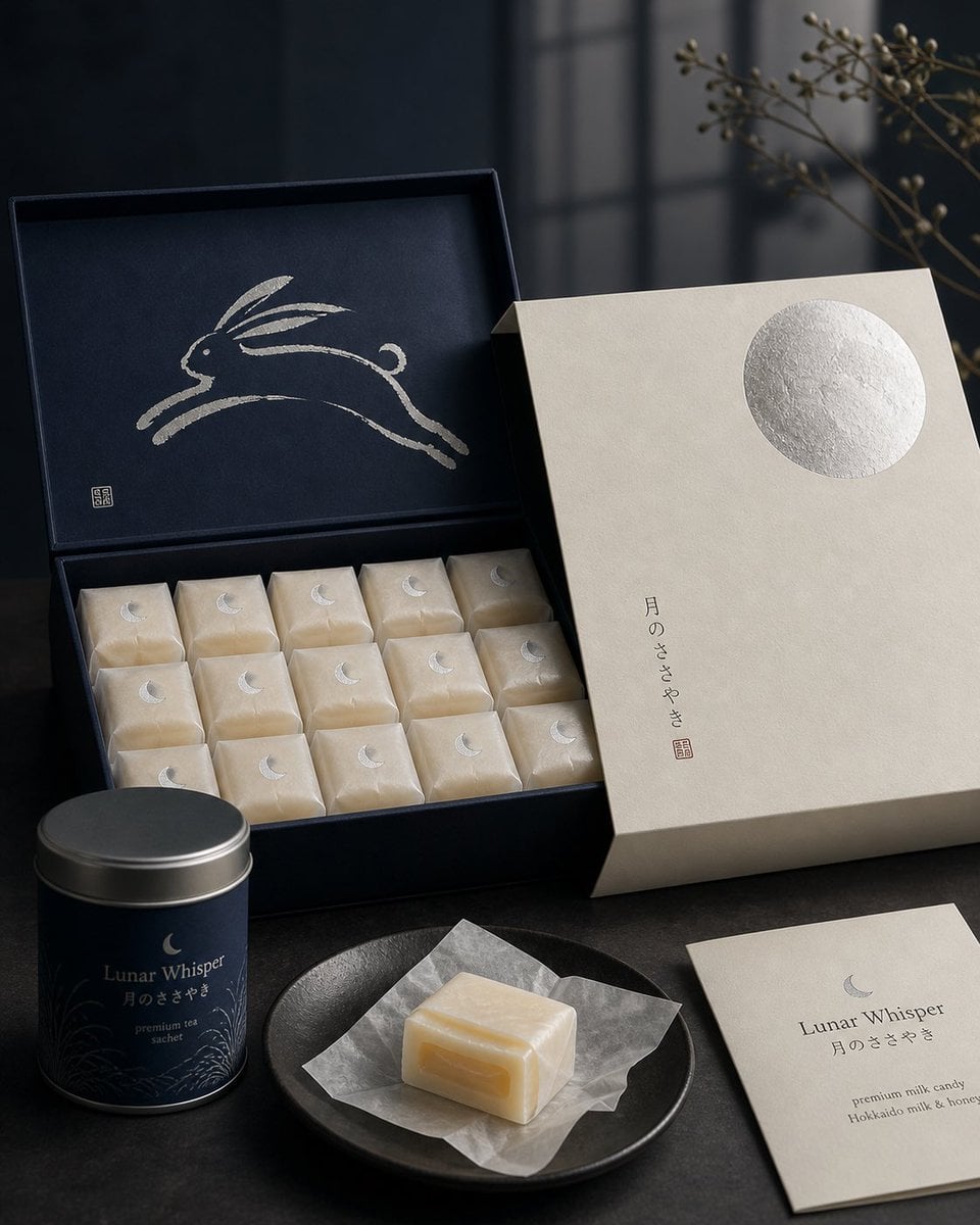 Premium Japanese confectionery packaging concept, “Lunar Whisper” / 月…
