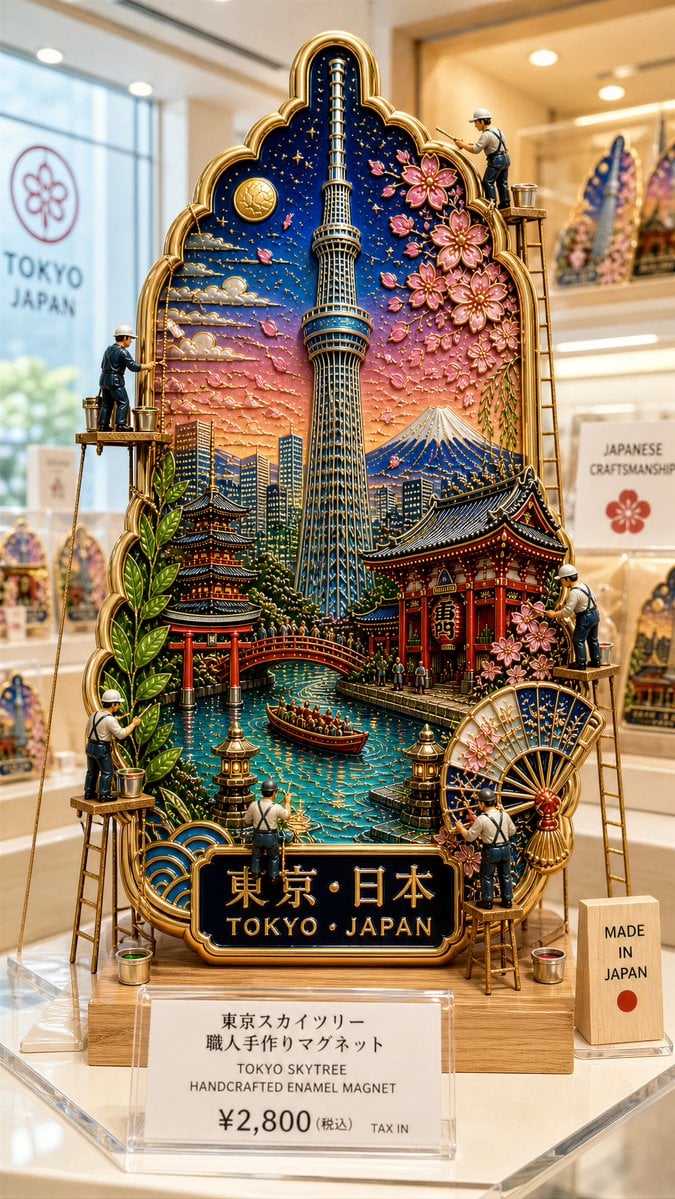 Ultra-premium cloisonné enamel collectible fridge magnet displayed in…